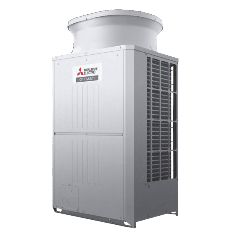 Mitsubishi VRF outdoor unit setup providing energy-efficient climate control in commercial HVAC installation services by Pujnik in Delhi.