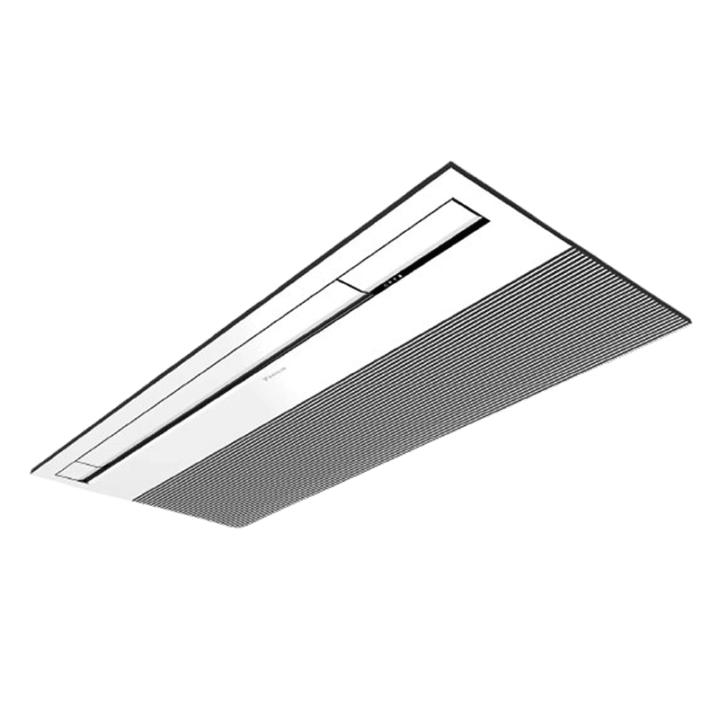Sleek ceiling cassette unit showcasing modern indoor layouts used in mechanical ventilation system design by Pujnik.